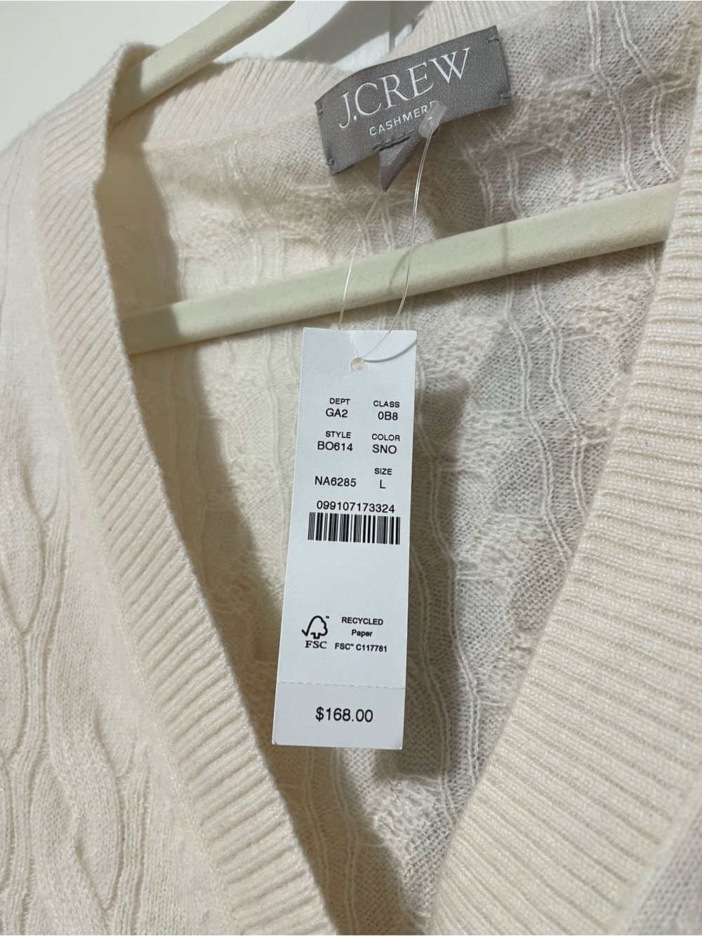 J. Crew Cashmere shrunken cable-knit V-neck cardigan sweater, Snow, L, NWT - Picture 12 of 16